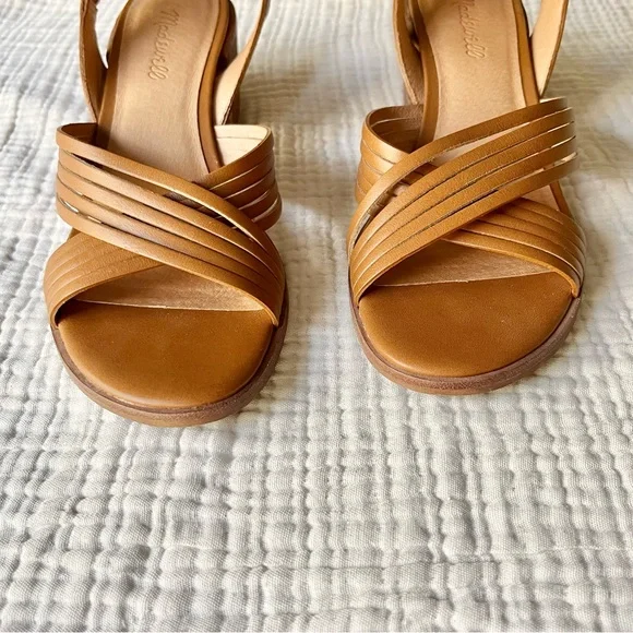 Madewell | Brown Cognac Tan Leather Sandals Heels Strappy - Picture 4 of 12